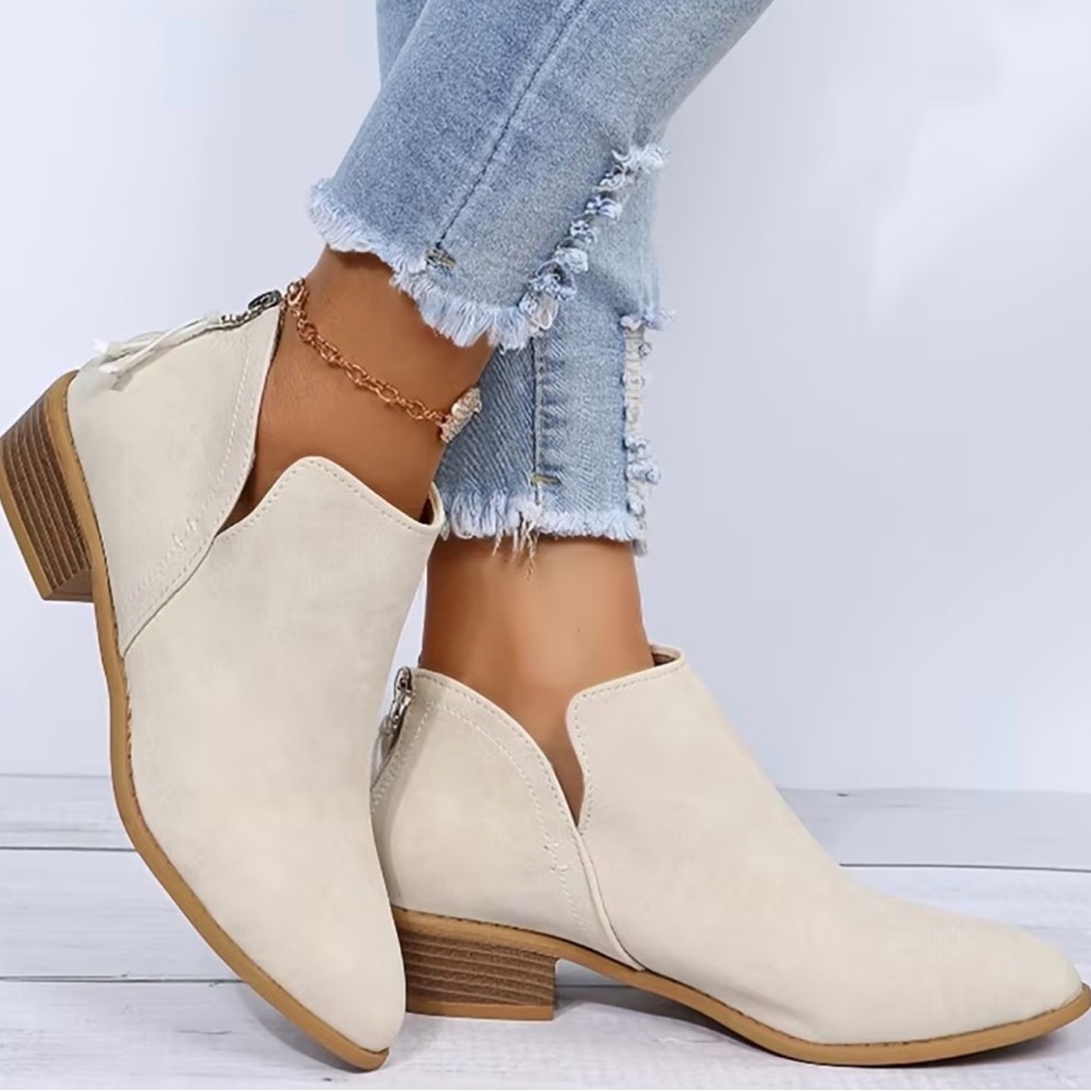 Women's Cream Ankle Boots, Size 39